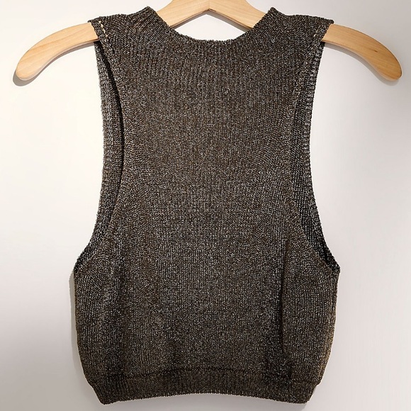 NEW FREE PEOPLE Olive/Gold Shine Slinky Sexy Kimmi Crop Tank Top Sz S/P NWOT - Picture 9 of 11
